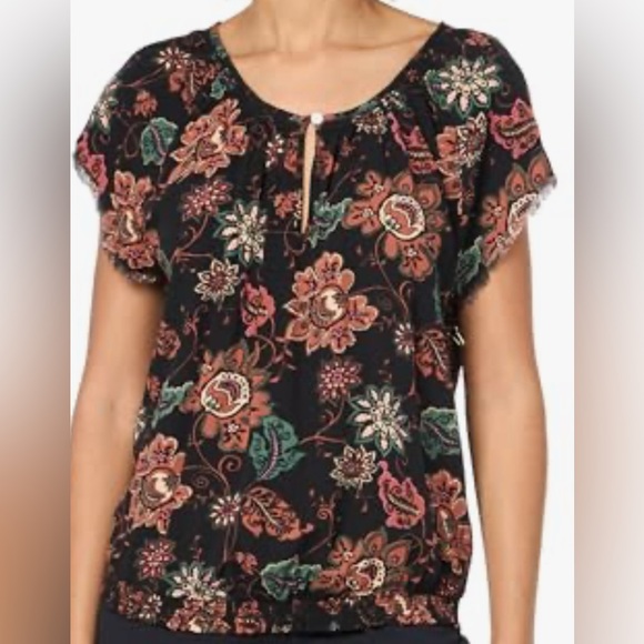 NWOT Carve Designs Boho Floral Black Women’s Lilly Top Sz L - Picture 1 of 10